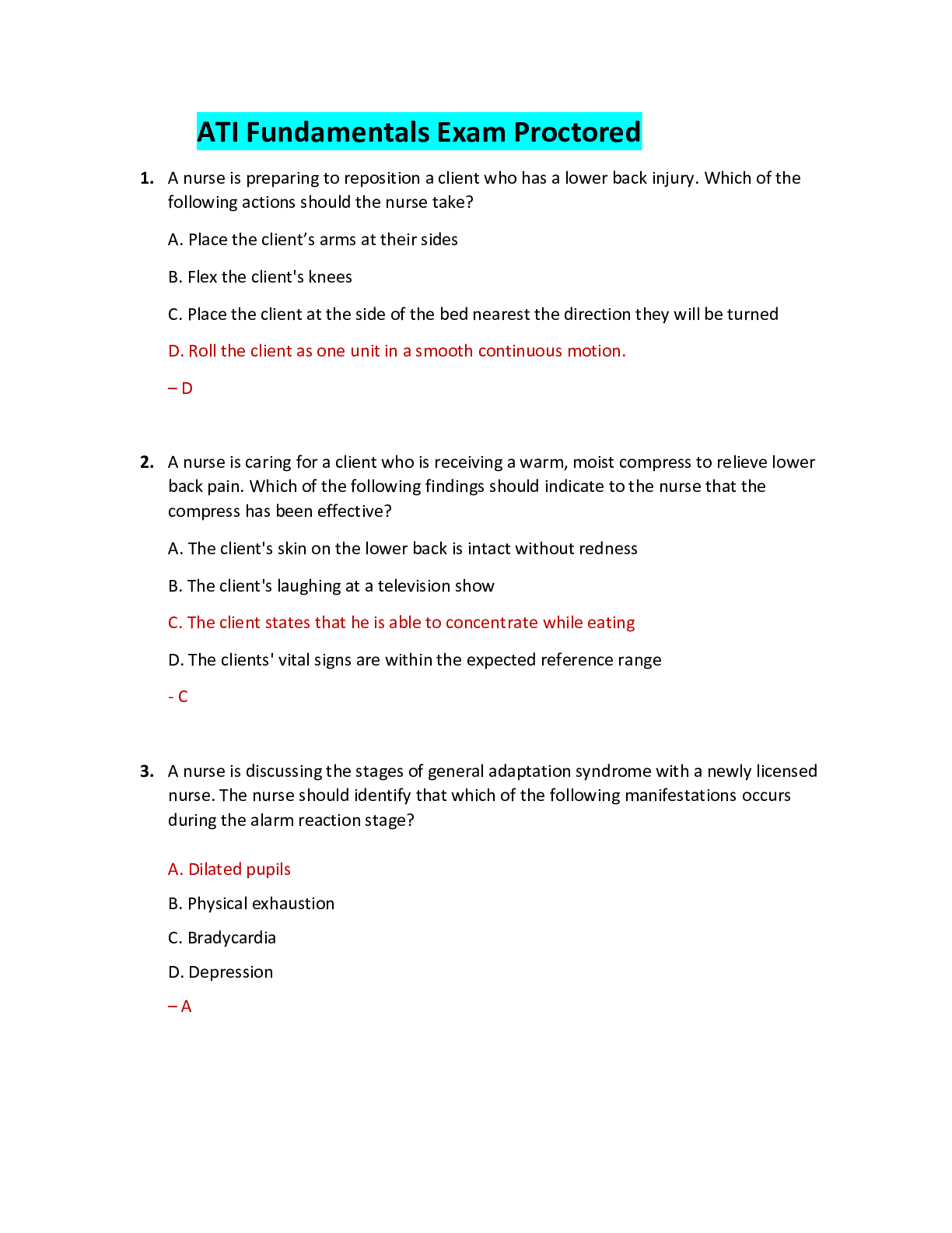 Preview image for ATI Fundamentals Exam Proctored. Latest Update 2021